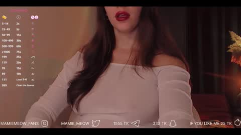 Snapshot of mamiemeow chatting on 11/21/25, 07:51 Your Miss Alice online show from 11/21/25, 07:51